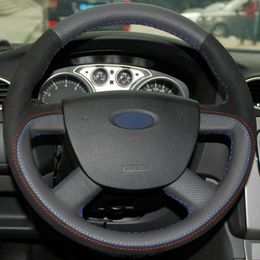 DIY Black Top Leather Steering Wheel Hand-stitch on Wrap Cover For Ford Focus 2 2005-2011