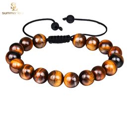 Neue Ankunft Tiger Eye Perlen Armband Für Männer Frauen Einstellbare Größe 10mm Lava Stein Black Perlen Geflochtene Armband Schmuck Geschenk