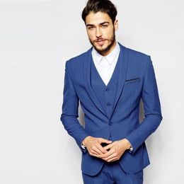 Brand New Blue Groom Tuxedos Shawl Lapel Groomsmen Mens Wedding Dress Fashion Man Jacket Blazer 3 Piece Suit(Jacket+Pants+Vest+Tie) 767