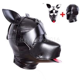 schiavitù della maschera del cane Sconti 2 in 1 PU Leather Bondage Dog Hood Head Harness Mask Copricapo Schiavo Cosplay Nuovo # E07
