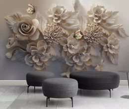 window mural wallpaper Beautiful three-dimensional relief 3D flower butterfly TV background wall