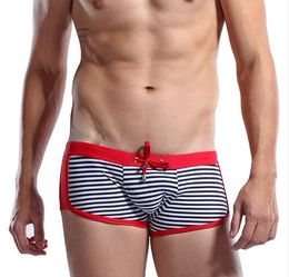 Striped Men's Swimming Trunks Desmiit Swimwear Men Swimsuit Gay Swim Wear Low Waist Boxer Shorts Sexy Penis Pouch Sunga Man2541