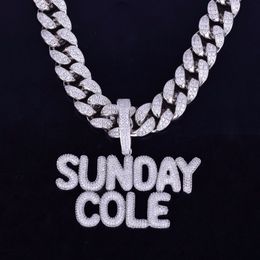 With 20MM 20inch Cuban Chain Custom Name Small Bubble Letters Men's Pendants Necklaces Zircon Hip Hop Jewellery For Gift