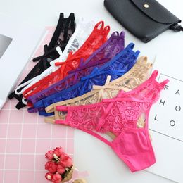 Dhl Women Cotton Panties High Quality Female Hollow Lace Bow Underwear Thongs Lovely Fancy t Back Intimates Girls Bragas Briefs