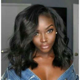 hot shoulder length short cut bob wave wig 8a brazilian Hair simulation human hair short loose wave wig with side part for lady