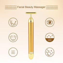 24K Gold Color vibration Face Massager Face slimming Facial Beauty Stick Lift Skin Tightening Wrinkle Bar Face lifting Beauty Tool