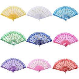 Lace Dance Fan Rose Chinese Craft Folding Fans Flower Design Plastic Frame Hand Fan