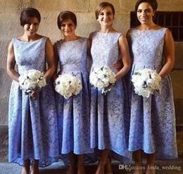 2019 Lavender Lace High Low Bridesmaid Dress Vintage Crew Neck A Line Wedding Guest Maid of Honor Gown Plus Size Custom Made