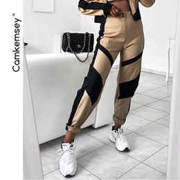Camkemsey Streetwear Black Patchwork Casual Khaki Cargo Harem Pants per le donne 2019 New Fashion Pantaloni sportivi a vita alta Jogger SH190719