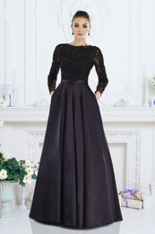 New Cheap Black Mother Of The Bride Dresses Jewel Neck Long Sleeves Lace Appliques Crystal Beaded Plus Size Party Dress Prom Evening Gowns