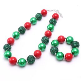 Weihnachten Chunky Halskette Armband 2 stücke Set Kinder Mädchen Bubble Perlen Boutique Feiertag Schmuck Sets Mädchen Geschenk