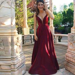 Simple Elegant Burgundy Prom Dresses Spaghetti Straps Sleeveless Cheap High Quality Floor Length Evening Party Gowns Formal Dress