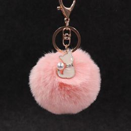 15pcs/Lot Party Favours Pearl Cat Pendant Key Chain Lady Fur Bag Car Keyring Pendant Plush Accessories Present Festival Supplies