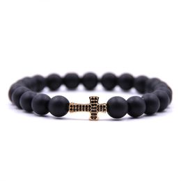 Fashion Black Matted stone Bead bracelet silver gold plated Micro Zircon Cross Charm Bracelet For Women Jewellery