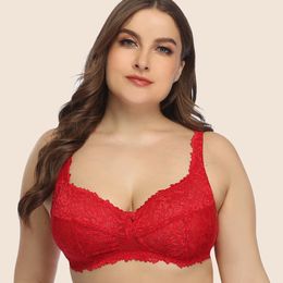 Hot Full cup thin underwear small bra plus size wireless lace Women's red bra breast cover 85-100 B C D E F G cup Large size Lace Bras