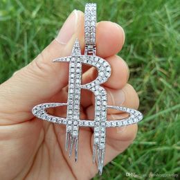 Wholesale-Iced Brass Cubic Zirconia Sign pendants&Necklace Rope Chain Men And Women Hip Hop Necklace Jewelry Gift CN104