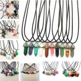 8 stili pietra naturale cristallo quarzo opale cuore esagono croce pendente collana catene in pelle per uomo donna gioielli di moda