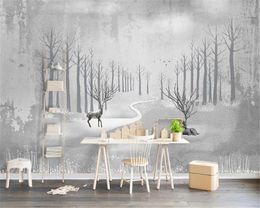 Customised Cartoon 3d Wallpaper Hand-painted beautiful wood elk Digital Printing HD Decorative Beautiful Wallpaper