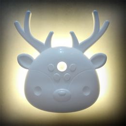 Lovely Cartoon Deer Shaped LED Body Sensor Night Light Wall Lamp