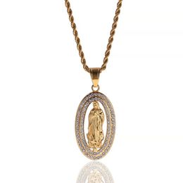 Fashion-virgin mary pendant necklaces men women luxury designer mens bling diamond christian pendant gold cuban link chain jewelry gift