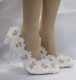Flower Gladiator Sandals Summer Office Women Pointed White Lace Flowers Thin High Heel Shoes White Wedding Casual Shoes