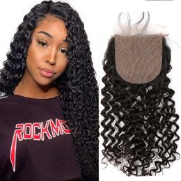 Greatremy Silk Base Closure Brazilian Virgin Hair Deep Curly Wave Free Part Top Lace Closure Bleached Knots Natural Colour Fast Shipping