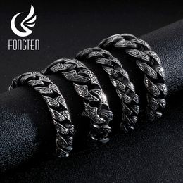 Fongten Retro Cuban Link Chain Bracelet Punk Men Stainless Steel Vintage Hip Pop Mens Black Bracelets Bangle Fashion Jewellery Y200107