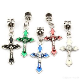 100Pcs Enamel Jesus Cross Crucifix Charm Pendants Christian Symbol Alloy Dangle Bead For Jewellery Making Necklace Findings