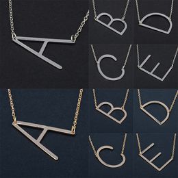 A-Z Personalised Initial Letter necklaces For women Sideways Gold Silver Rose Gold 26 English alphabet Pendant chains Fashion Jewellery Gift