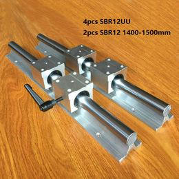 2pcs SBR12 1400mm/1500mm support rail linear rail guide + 4pcs SBR12UU linear bearing blocks for CNC router parts