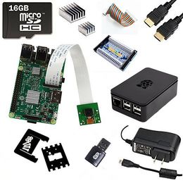 Freeshipping 11 in 1 New Raspberry Pi 3 Kit+Camera 5mp Pixels with Adjustable Mount +GPIO Expasion Board+ABS Case+16GB and Reader+2.5A Power