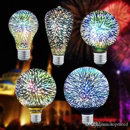 Hot 3D Star Led Bulb E27 Colourful Fireworks Edison Bulb A60 ST64 G80 G95 G125 Novelty Lamp Retro Filament Light