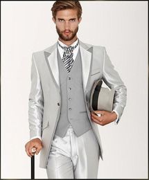 Handsome One Button Groomsmen Peak Lapel Groom Tuxedos Men Suits Wedding/Prom/Dinner Best Man Blazer(Jacket+Pants+Tie+Vest) 890