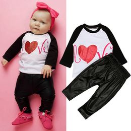 Baby Boy Clothes Love Letter Printed Kids Shirts Black Pants 2PCS Sets Valentine's Day Boys Outfits Spring Kids Clothing DHW2123