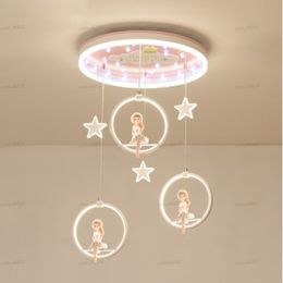 -Neue Ankunft Cartoon LED Pendelleuchten Lichter Kronleuchter mit Prinzessin Puppe Für Mädchen Schlafzimmer Rosa Suspension Kinder Beleuchtungsvorrichtungen Llfa