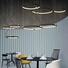 Fashion Indoor Lighting Modern LED Pendant Lamp Rings Suspension Luminaire Black New Light Fixture Home Art Deco Hanging Lights