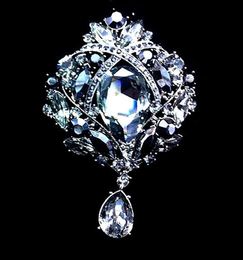 Fashion-l Waterdrop Colourful Drop Brooch Exquisite Big Diamante Rhinestones Jewellery Brooch Large Crystal Women Broach 8 Colours