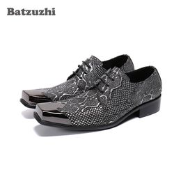 Batzuzhi Italian Handmade Men's Leather Dress Shoes Men Lace-up Dark Grey Oxford Leather Shoes Men Zapatos Hombre,Sizes EU38-46