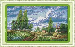 The spring field Europe town scenery decor painting ,Handmade Cross Stitch Embroidery Needlework sets counted print on canvas DMC 14CT /11CT