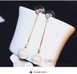 Wholesale- elegant classic elegant designer simple zircon diamond pearl pendant long drop dangle earrings for woman girls