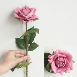 5pcs/lot real touch rose plastic simulation flower manufacturers home decoration wedding decoration road lead rose flower wall fake flower