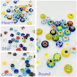6/8/10/12/14mm Lampwork Bead Flower Spacer Beads Round/Heart/Star Flat Ball Hole Beads Colourful Clear Glass Bead DIY Jewellery Accessories