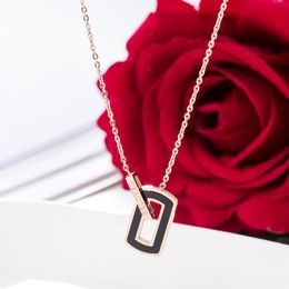 New Fashion Rose Gold Plated Double Square Circle Pendant Necklace for Womens Gift
