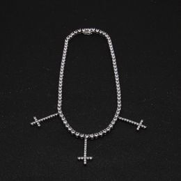 Wholesale-New zircon a row of necklaces Splicing cross Copper Pendant Zircon hip hop Necklace