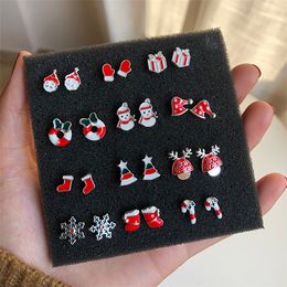 New jewelry Christmas earrings sweet candy earring snowman earrings mini S925 silver needle cute earrings 5912