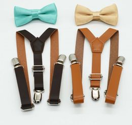 kids gentleman suspender Children PU leather suspender Baby Boys Y-shape adjustable smooth buckle belts with Bows tie 2pcs sets Y2593