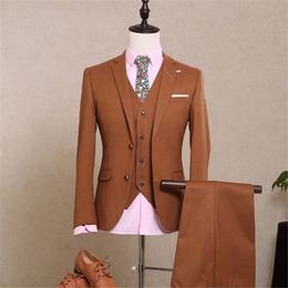 Brown Wedding Tuxedos 2019 Two Button Notched Lapel Slim Fit Groomsmen Tuxedos Prom Suits (Jacket+Pants+Vest +Tie)