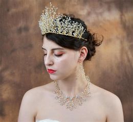 Wedding Bridal Crystal Crown Tiara Necklace Earrings Jewelry Set Party Prom Hair Accessories Rhinestone Headpiece Women Fashion Jewelry Gold
