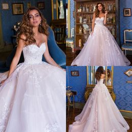 Lussano 2019 Wedding Dresses Sexy Sweetheart Sleeveless Backless Lace Bridal Gowns Sweep Train Ball Gown Wedding Dress robe de mariee