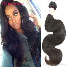 Glamorous Brazilian Body Wave Hair Weaves Natural Color 1 Bundles Virgin Human Hair Princess Queen Malaysian Indian Peruvian Wavy Hair Weave